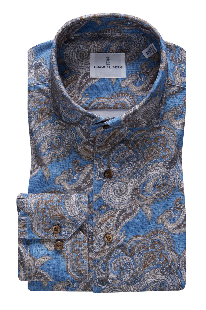 Modern Fit Blue Paisley Shirt - Benjamin's Menswear