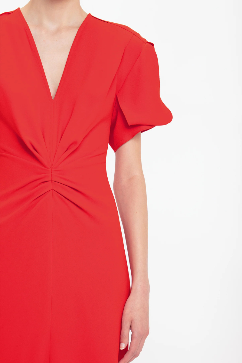 Gathered V-Neck Midi Dress-Victoria Beckham-Boyds Philadelphia