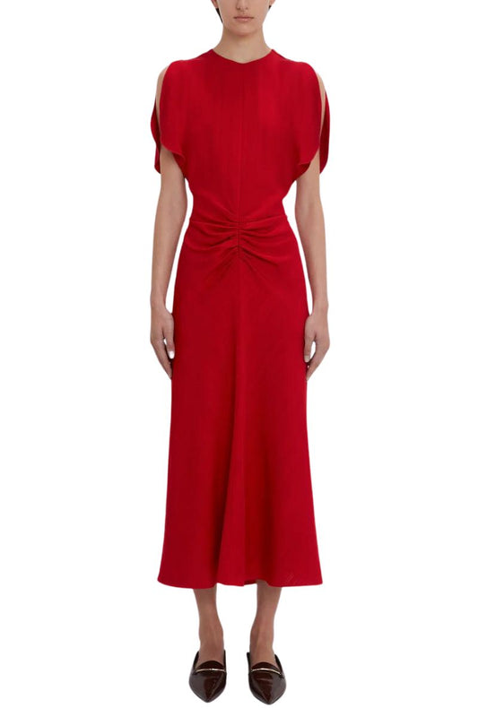 Exclusive Gathered Waist Midi Dress-Victoria Beckham-Boyds Philadelphia