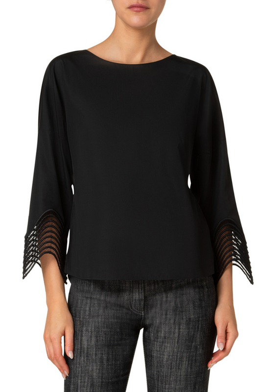 Waved Lace Poplin Blouse-Akris Punto-Boyds Philadelphia