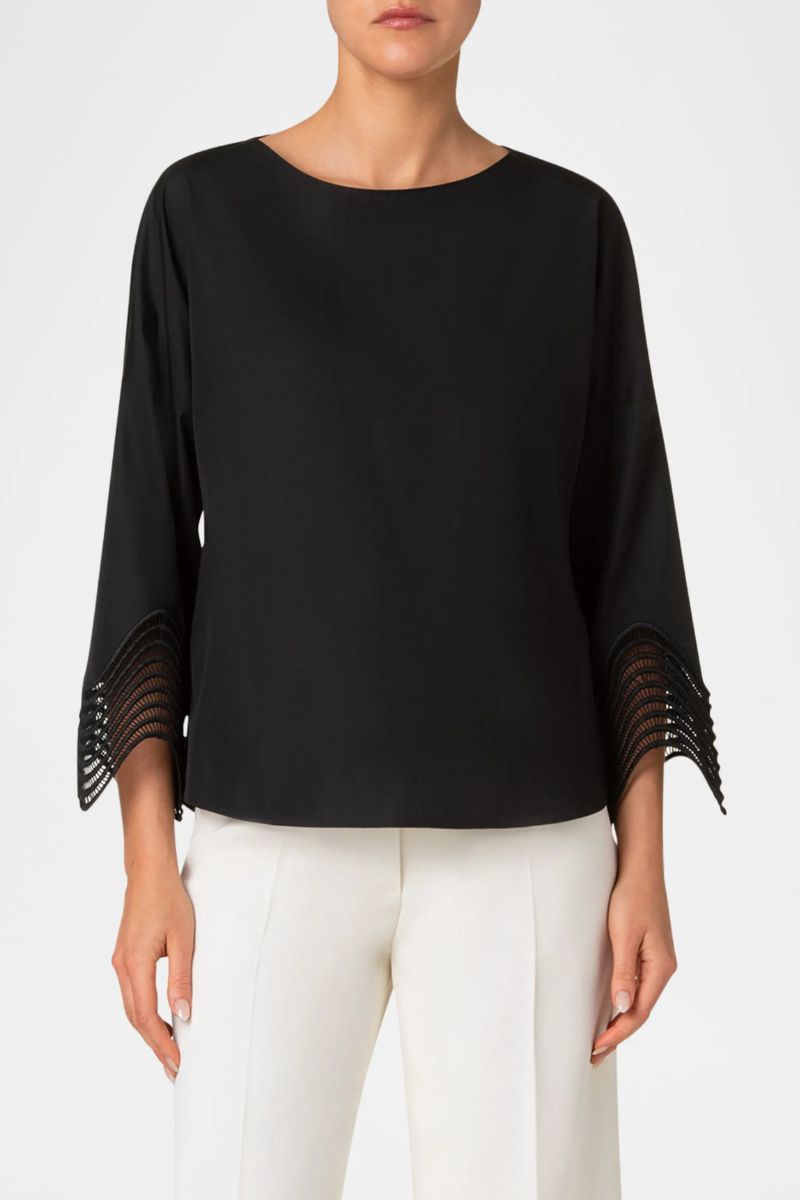 Waved Lace Poplin Blouse-Akris Punto-Boyds Philadelphia