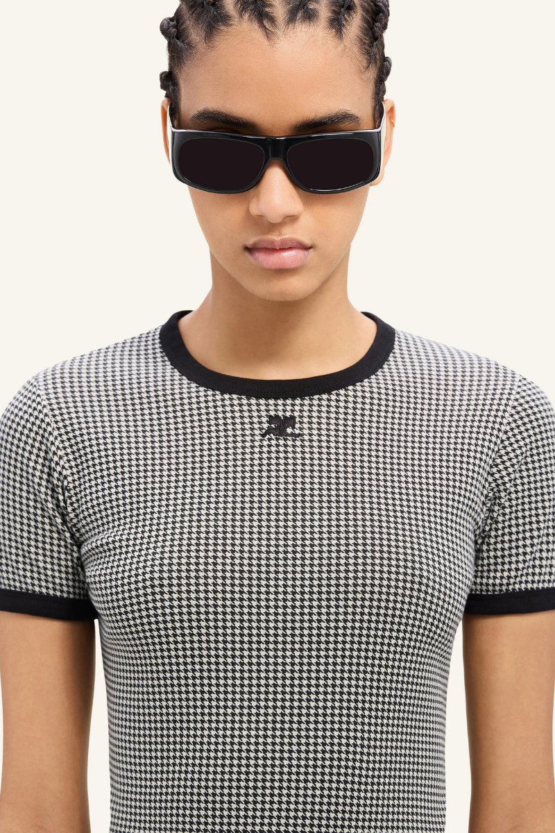 Contrast Houndstooth T-Shirt-Courrèges-Boyds Philadelphia