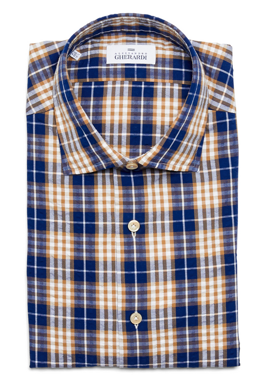 Blue Tan Plaid Shirt-Alessandro Gherardi-Boyds Philadelphia