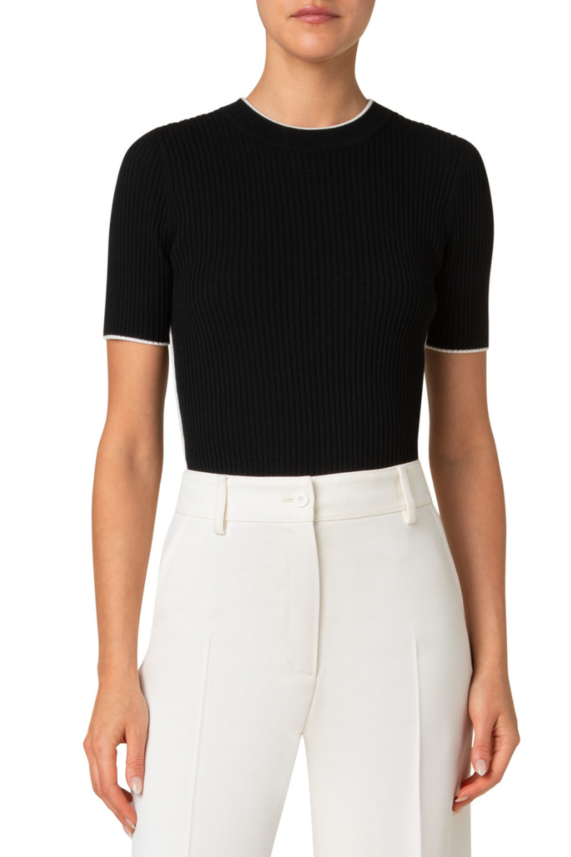 Short Sleeve Contrast Sweater