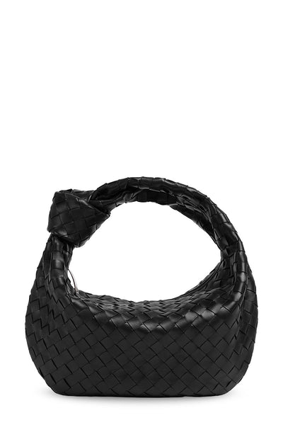 Bottega Veneta Black Leather Shoulder Strap Intrecciato Knot Hobo