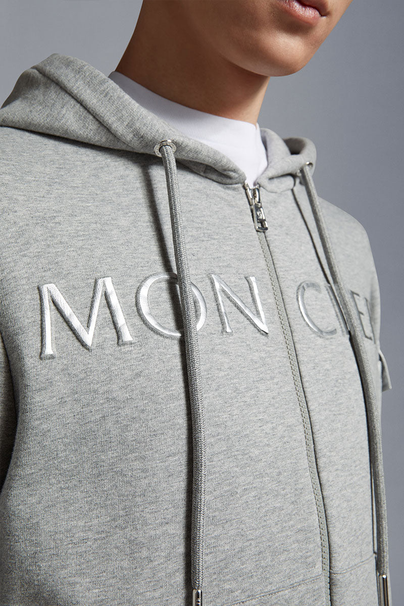 medium grey cotton Moncler logo-patch zip-up hoodie