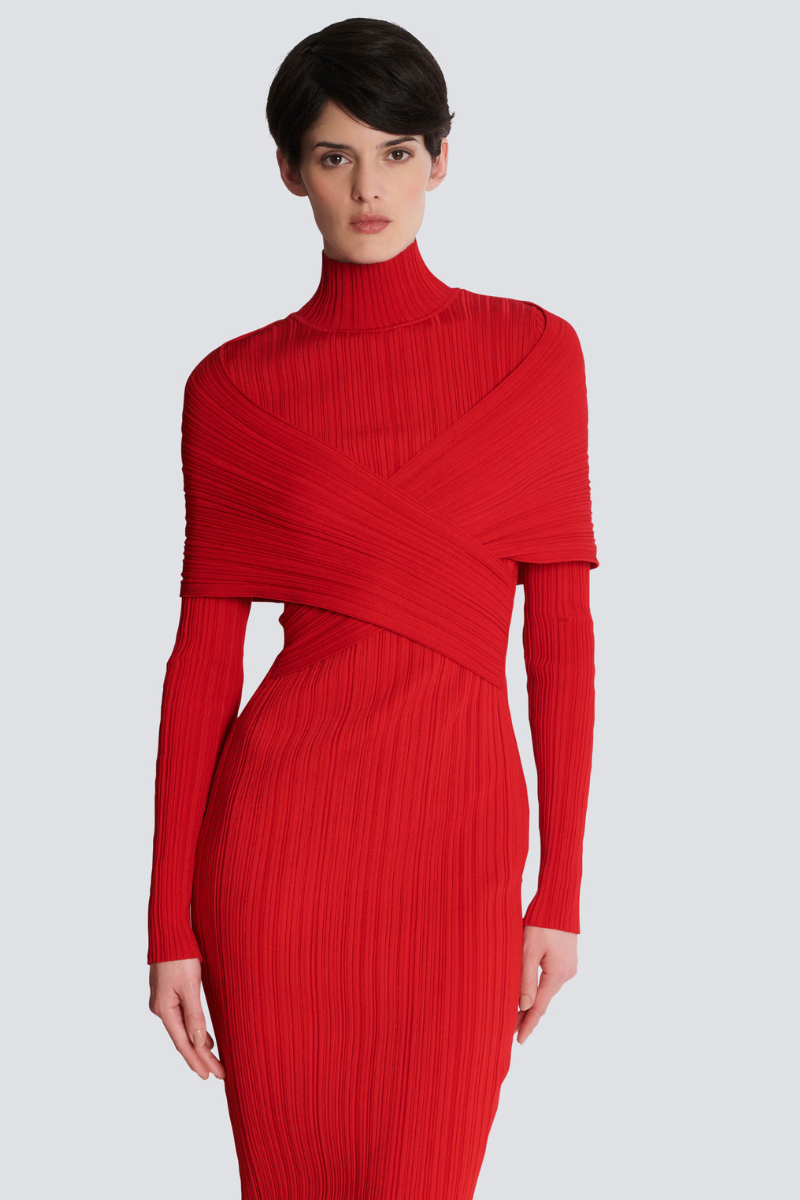 Long Pleated Knit Dress-Balmain-Boyds Philadelphia