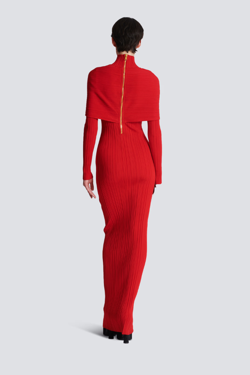 Long Pleated Knit Dress-Balmain-Boyds Philadelphia