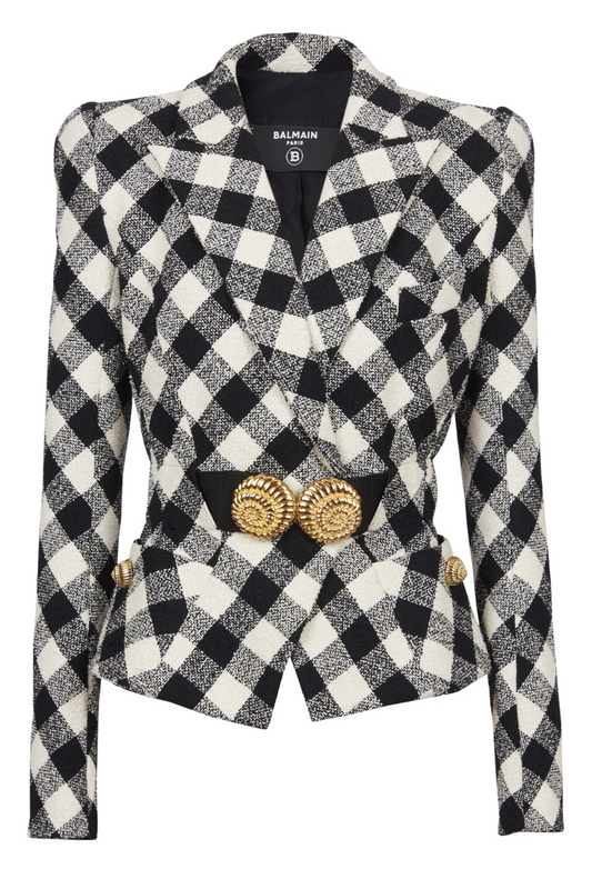 Belted Gingham Tweed Jacket-Balmain-Boyds Philadelphia