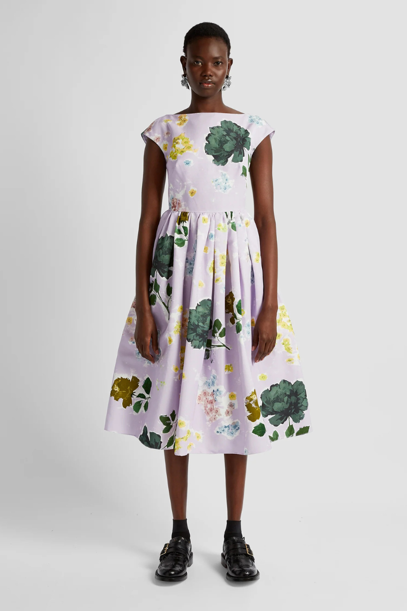 Boat Neck Full Skirt Midi Dress-ERDEM-Boyds Philadelphia