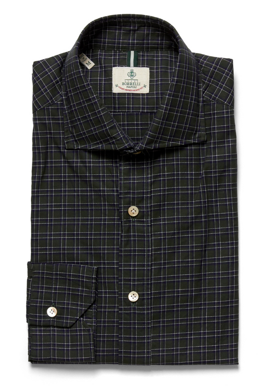 Olive Window Plaid Shirt-Luigi Borrelli-Boyds Philadelphia