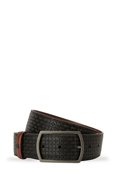 Buy BOSS Italian Leather Monogram-Buckle Reversible Belt, Black Color Men