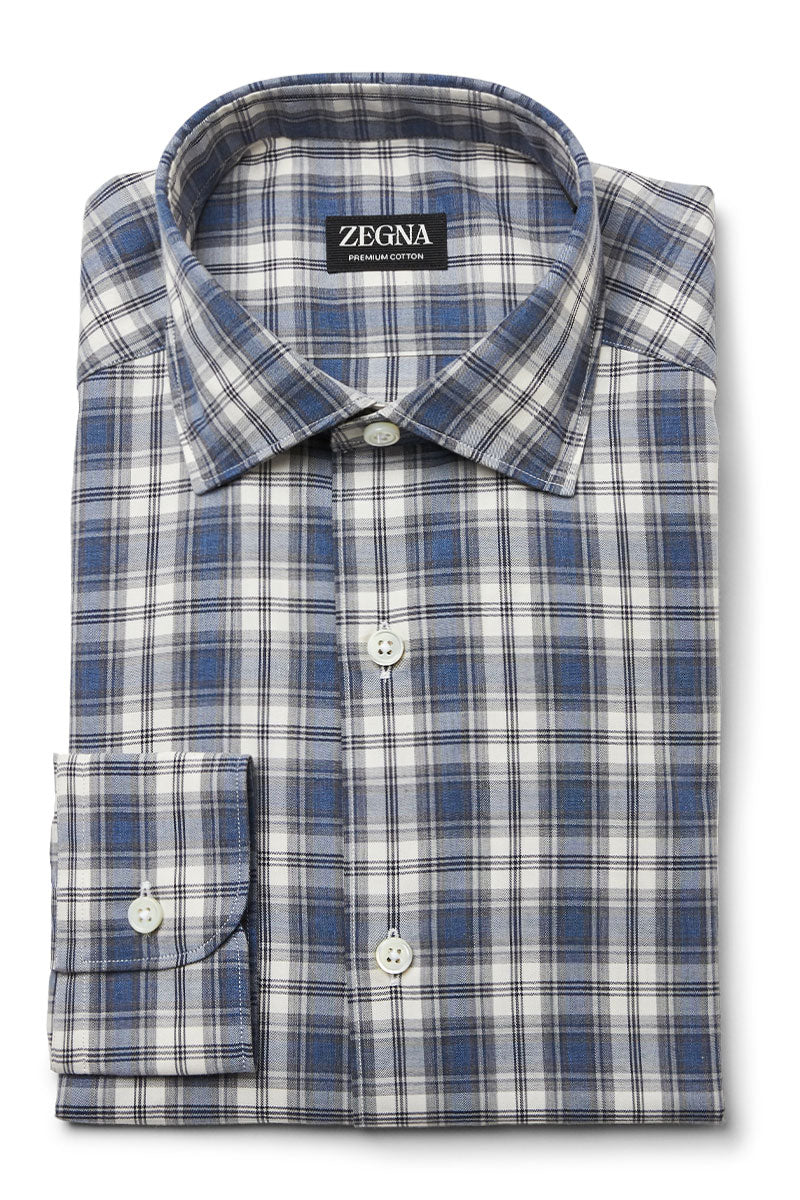 Zegna long-sleeved cotton shirt - Blue