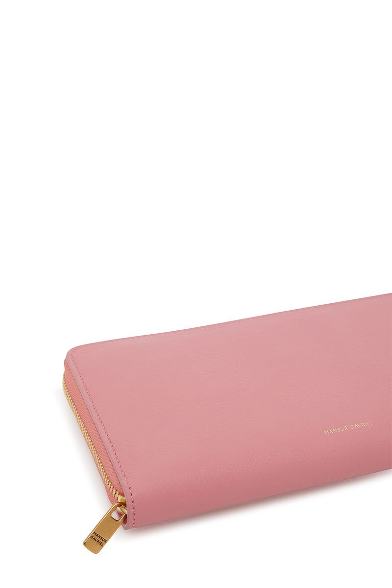 Zip around wallet with bamboo in pink leather